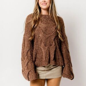 Chocolate Brown Slouchy Knit Sweater - Worth Collective